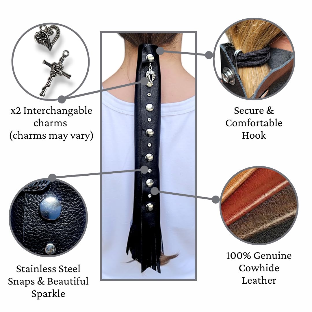 Amazon.com: BLACK Genuine Leather Motorcycle Hair Wrap  display picture 1