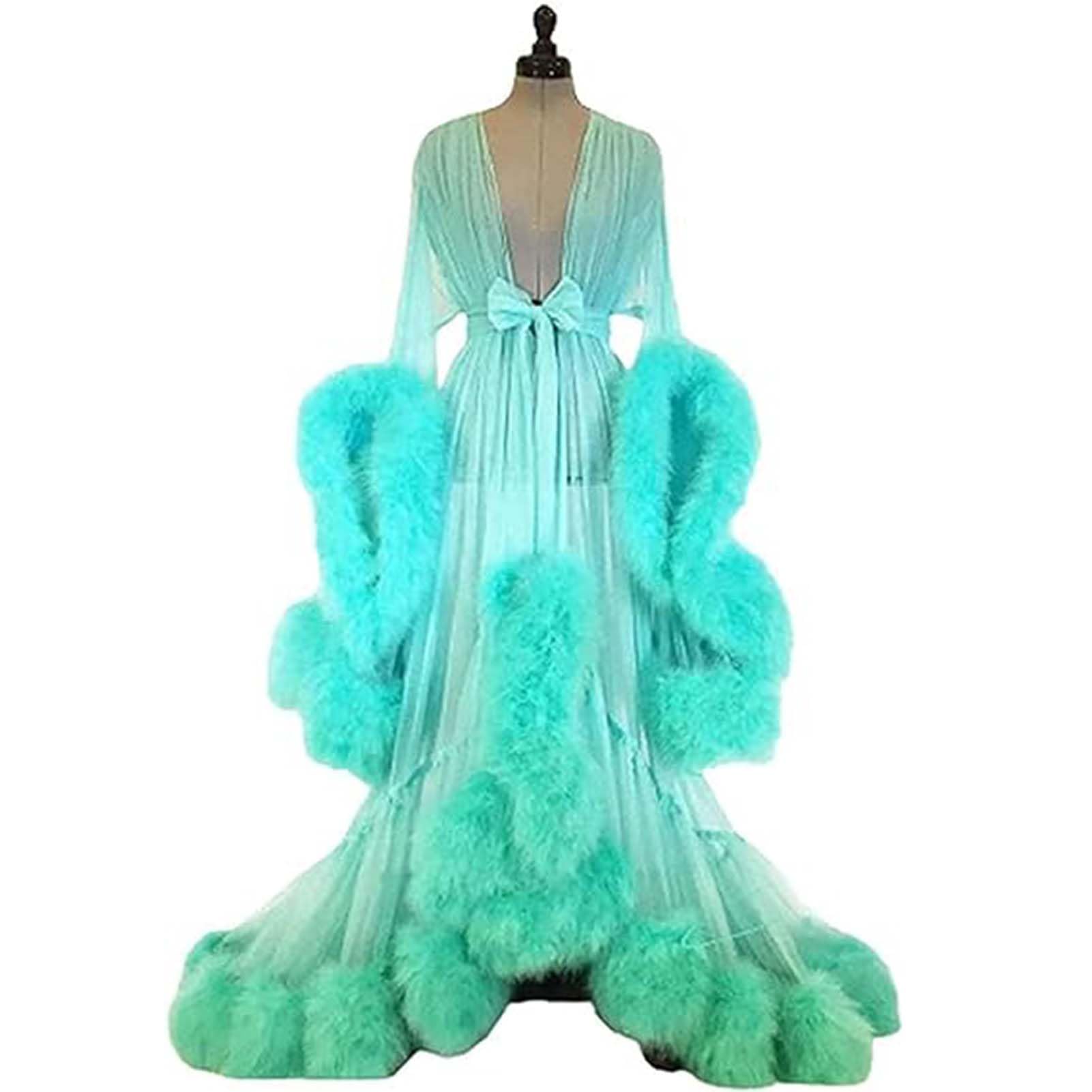 Mhnfgdse Women's E Mhnfgds Sexy Lingeri Tull Nightgown Bathrob Flared Sleeves Nightwear Feather Rob Party Nightwear Kimono Sexy Illusion Christmas Lingeri, On Siz