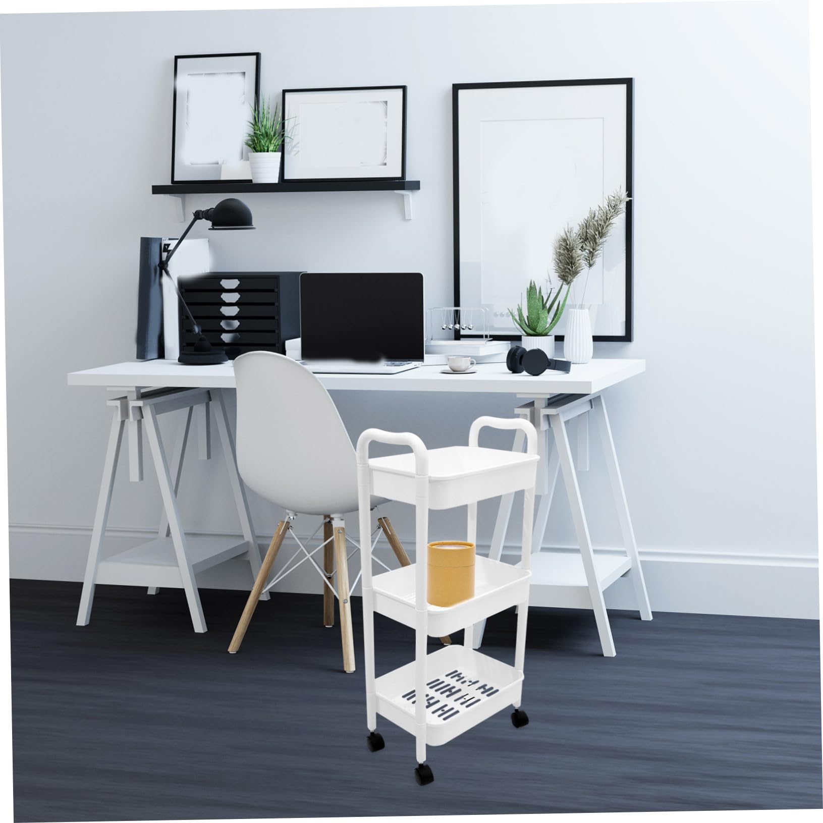 NOLITOY Carrello Portaoggetti Multiuso Bianco a 3 Ripiani, in PP, Portatile e Robusto, per Ufficio e Bagno, per Spazi Stretti