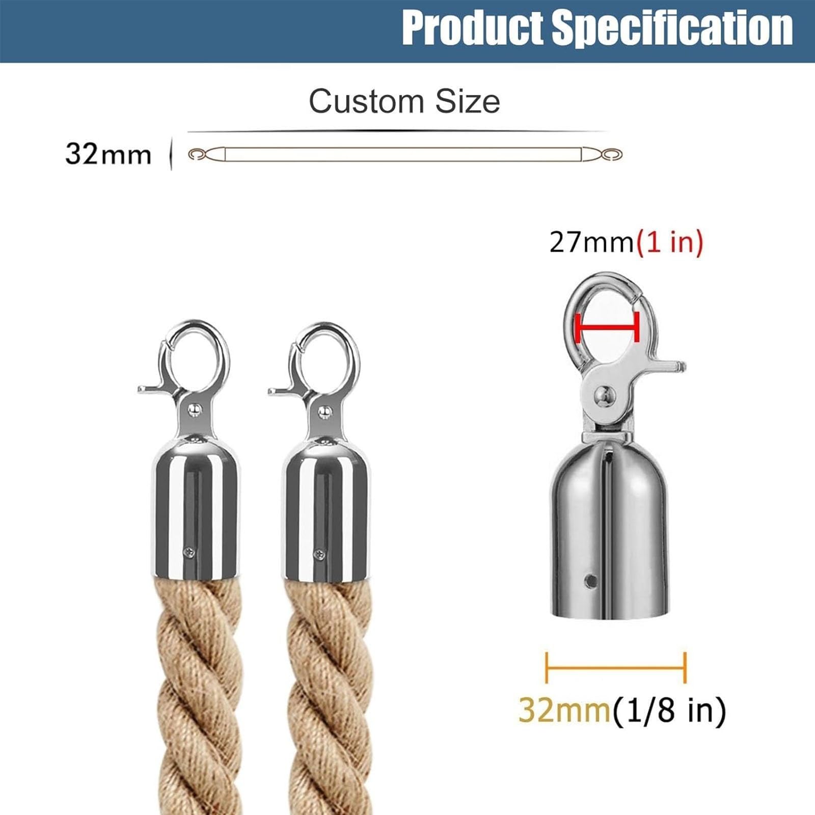 2 corde di canapa intrecciate da 2,1 m, con ganci argentati, per controllo della folla, per cinema, eventi, aree VIP e soluzione sicura per montanti
