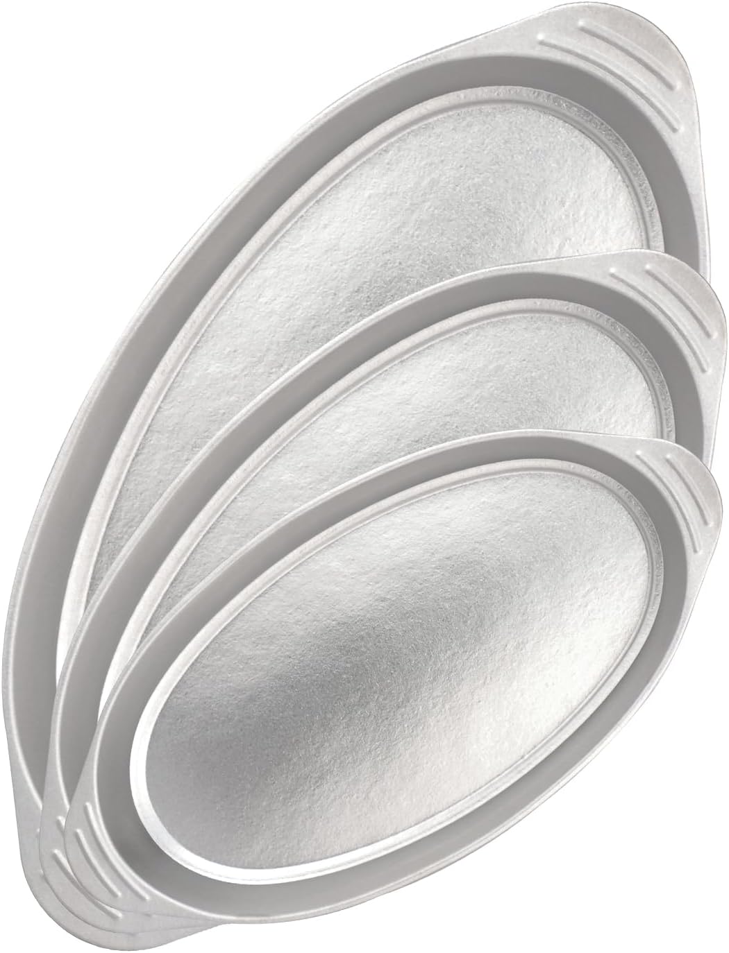 ZING TII 3 Pcs Pure Titanium Serving Tray Large Oval Platter Set, Silver Sizzle Plate for Fish Dessert Meat Sushi Birthday Wedding