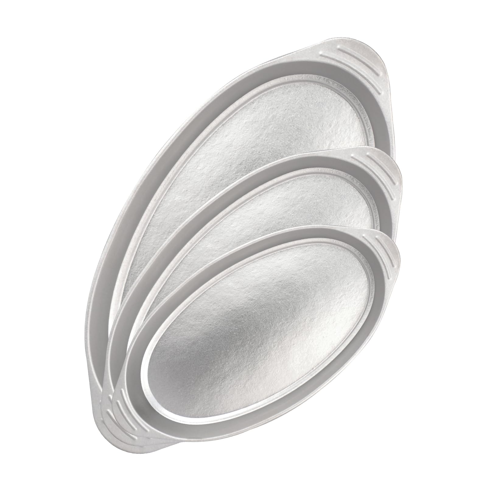 ZING TII 3 Pcs Pure Titanium Serving Tray Large Oval Platter Set, Silver Sizzle Plate for Fish Dessert Meat Sushi Birthday Wedding