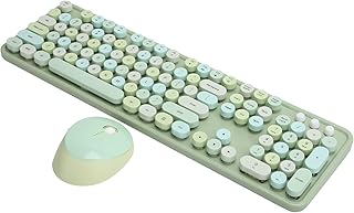 Wireless Keyboard and Mouse Combo,Green Colorful Wireless Keyboard with Round Keycaps,USB Ergonomic Keyboard and Mouse Combo for Windows XP/win7/win8 System for PC/Laptop(Green Mixed Style Keyboard)