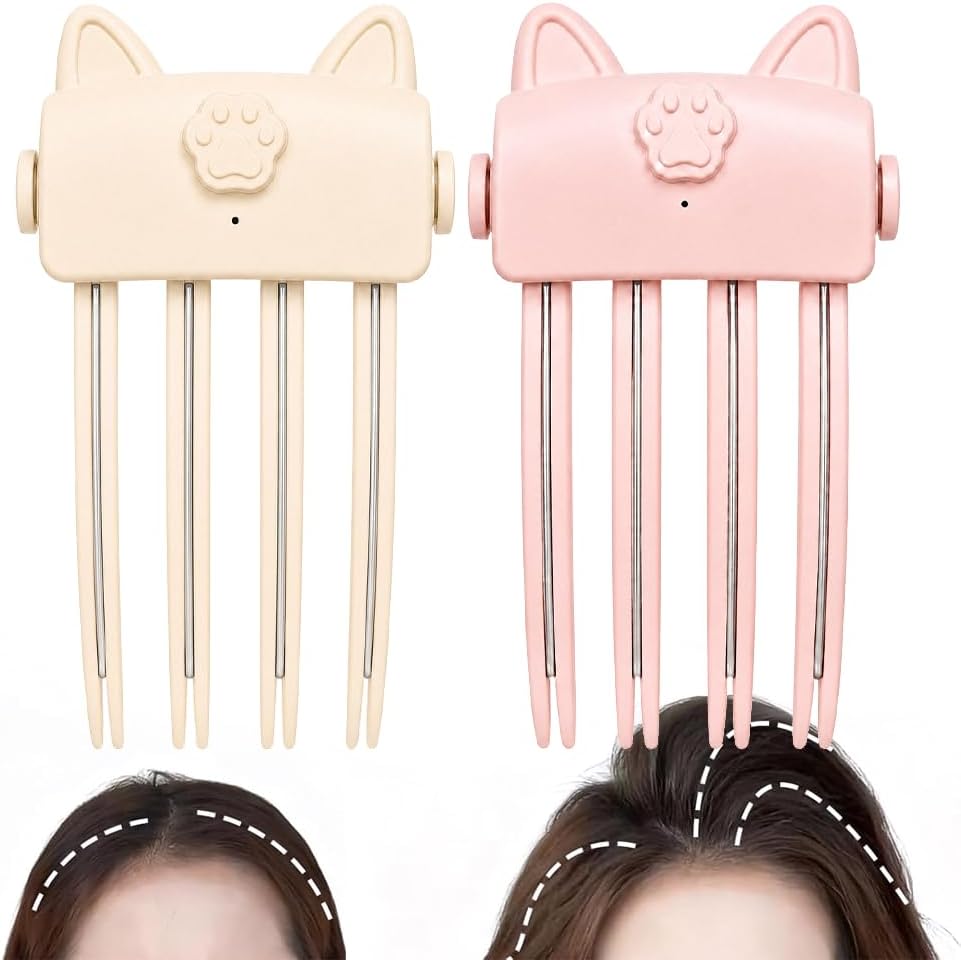 Heated Root Volumizer Clip, Cordless Hair Volume Tool for Root Lift (Beige+Pink)