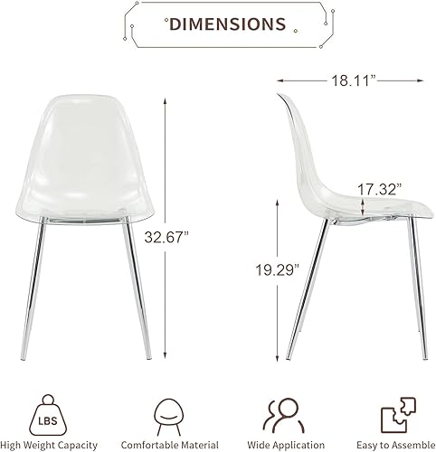 Miniatura 2 de Baysitone Juego de 4 sillas de comedor transparentes, sillas modernas de cocina con asiento transparente, sillas laterales de acento acrílico con