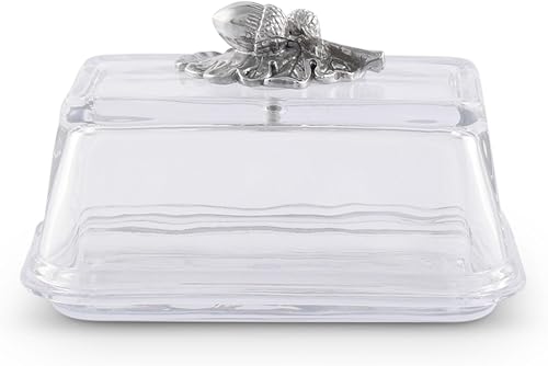 Miniatura 3 de Arthur Court Mantequillera de vidrio con tapa con perilla de bellota, diseño clásico de 2 piezas, tapa y sostiene un palo estándar de mantequilla,