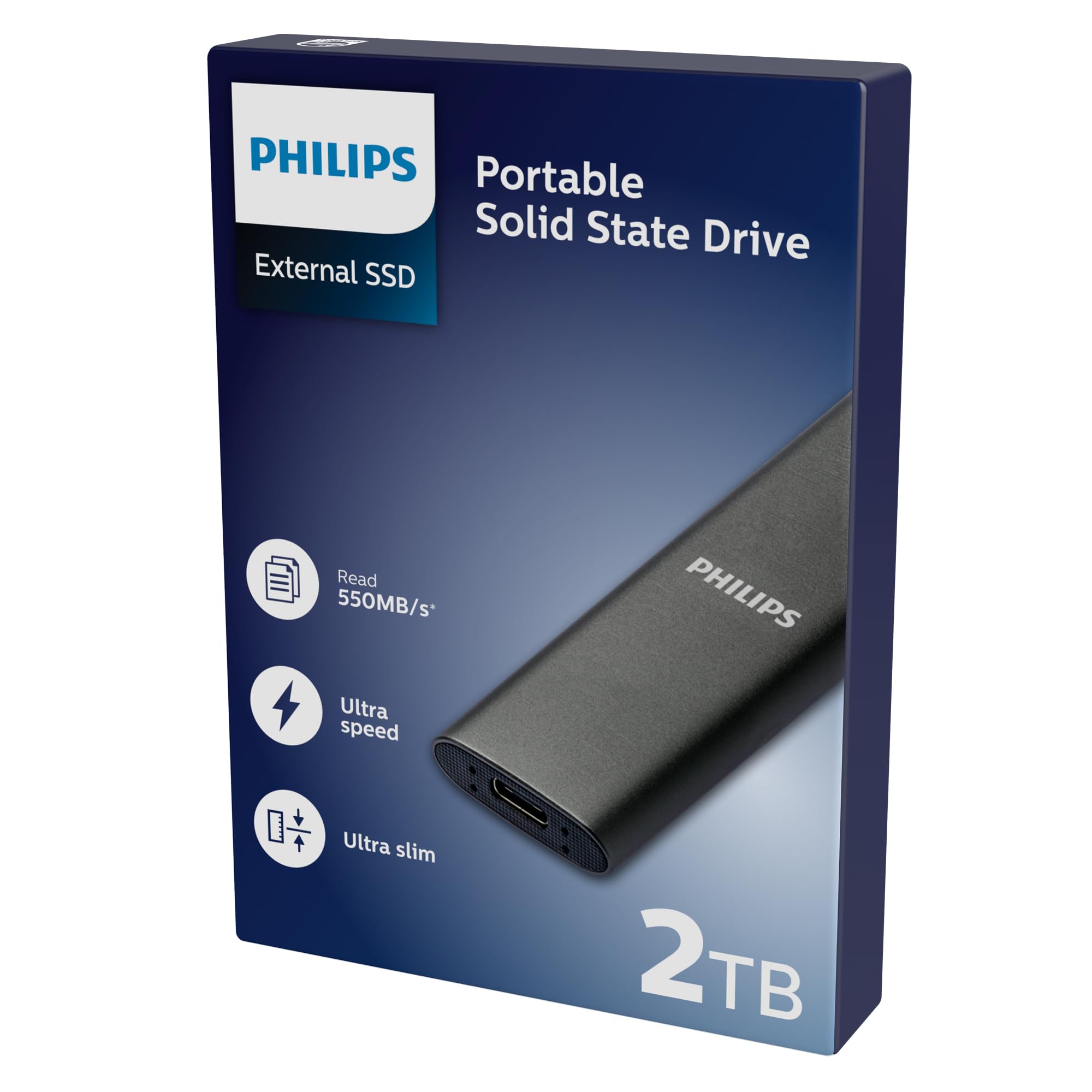 Image secondaire de Philips SSD Portable 2 To - Ultra Fin en Aluminium avec USB-C et Vitesse 550 Mo/s