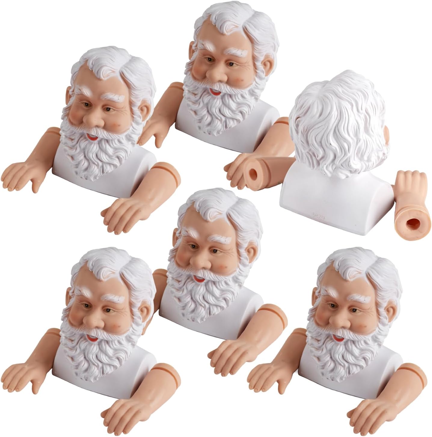 Factory Direct Craft Pack of 6 Vinyl Santa Claus Heads and Hand Sets for Making Christmas Craft DIY Figurines, Ornaments, and Holiday Decorations (4-1/2" Tall)