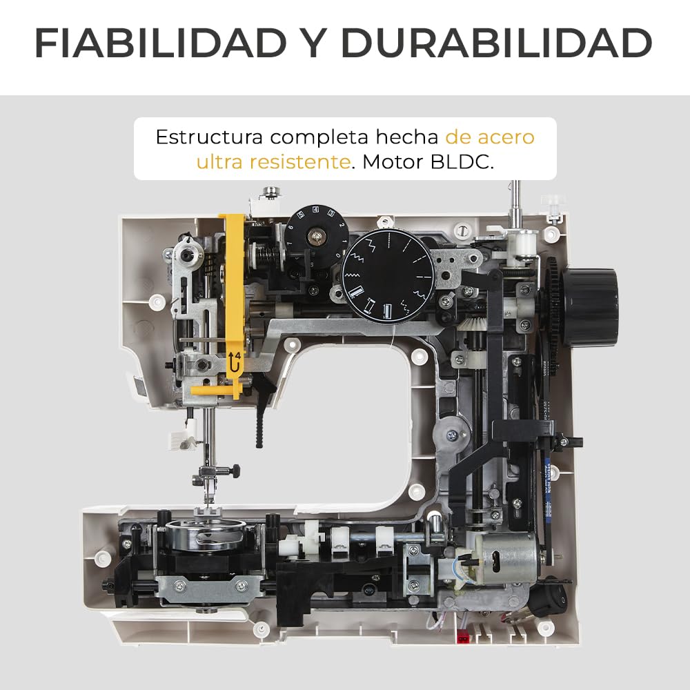 Máquina de Coser Mini Compacta EFFEKTIV 15 Puntadas, 27 × 30 cm, Estructura Metálica, Lanzadera Horizontal, Enhebrador Automático, Para Todo Tipo de Telas, Mesa Extensible