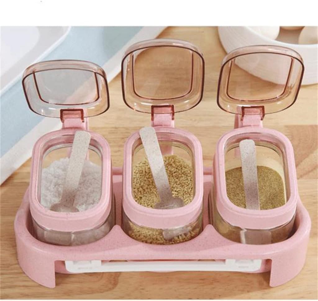 Seasoning Bottle Glass Storage Container Jar Spice With Spoon Brush(D)