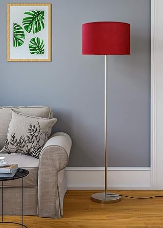 Nautical Edge Floor Lamp Standing Modern Silver Lampshade for Living Room Corner, Home, Hotel, Office (Red, 14 Inches, 5Ft Height, Metal, Pack of 1)