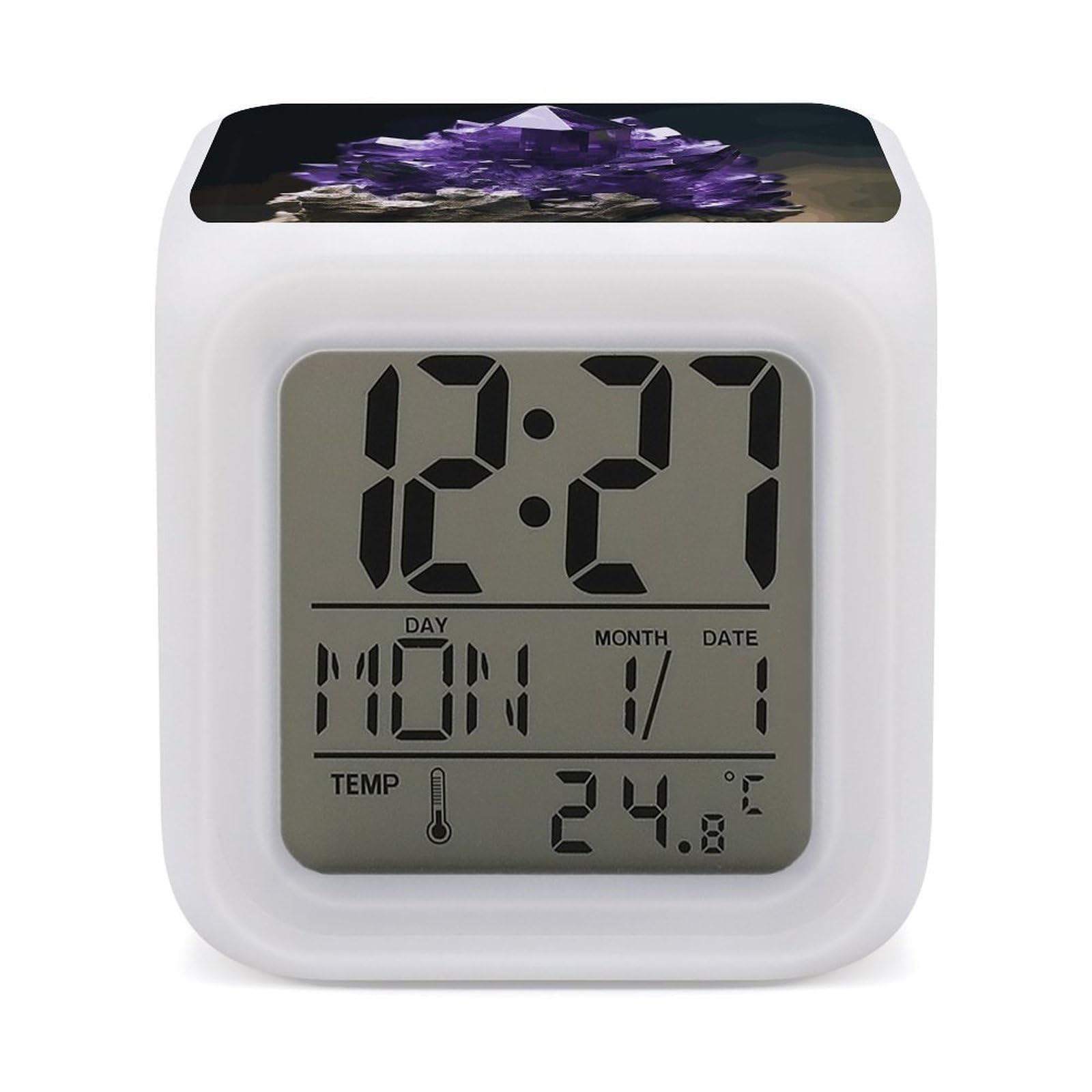 Reloj despertador digital súper fuerte de mesita de noche con luz LED morada