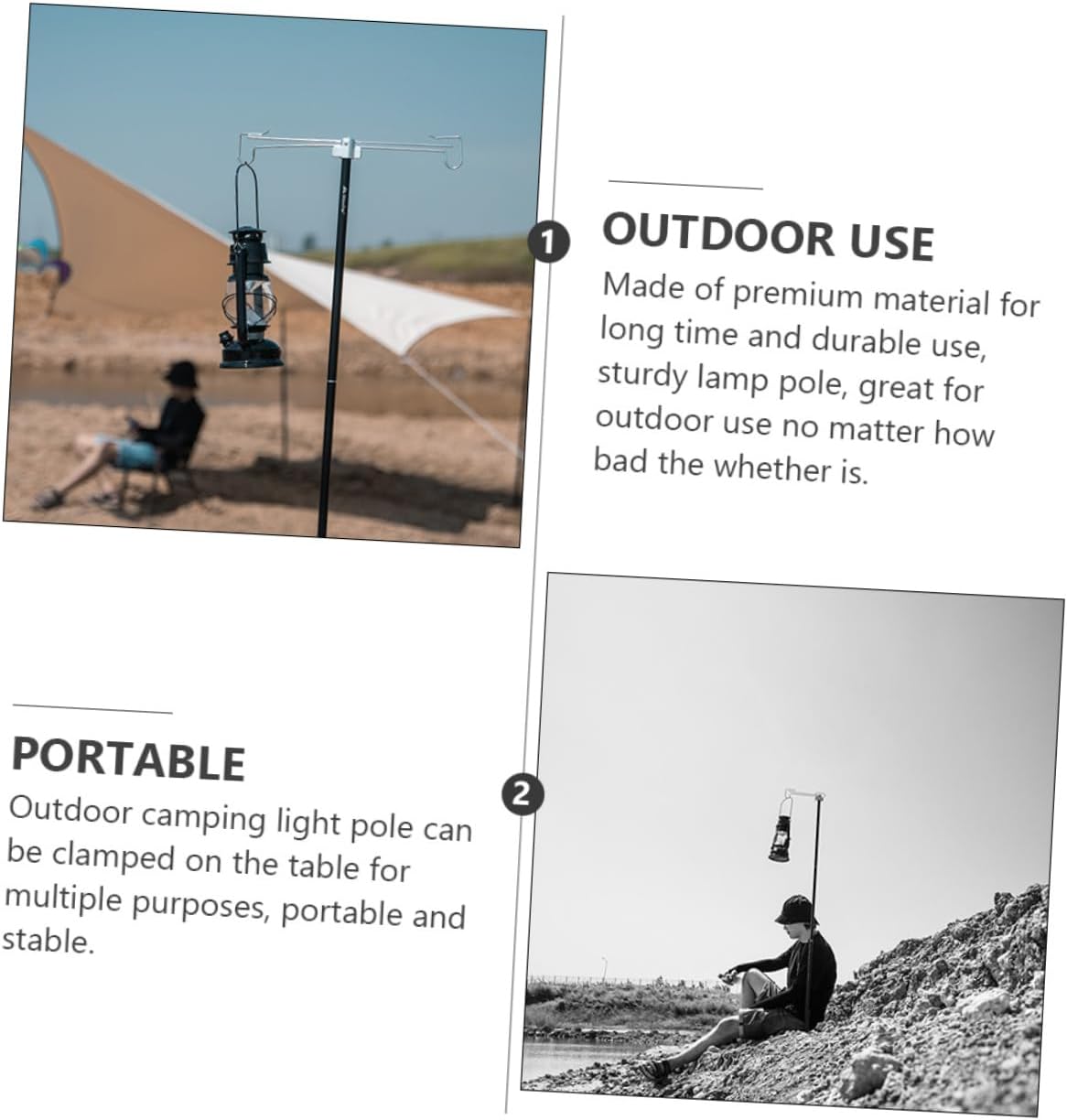 GALPADA Camping Tent Hanging Lamp Pole Foldable Double-Headed Light Stand Metal Construction Portable Design for Outdoor Use for Camping Hiking and Emergency Lighting