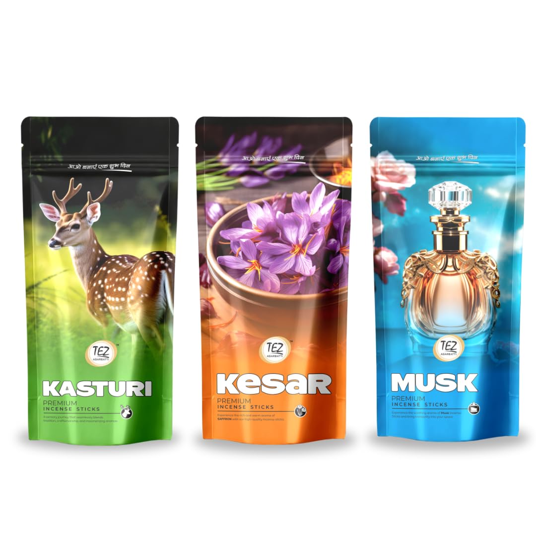 Incense Stick Combo Kesar, Kasturi, Musk (3 Packs, 3 Sticks Each)-image-9