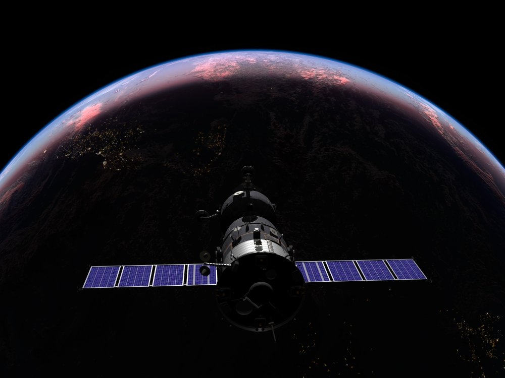 Posterazzi A Soyuz TMA-M spacecraft soars over the Atlantic Ocean at sunset Poster Print, (32 x 24)