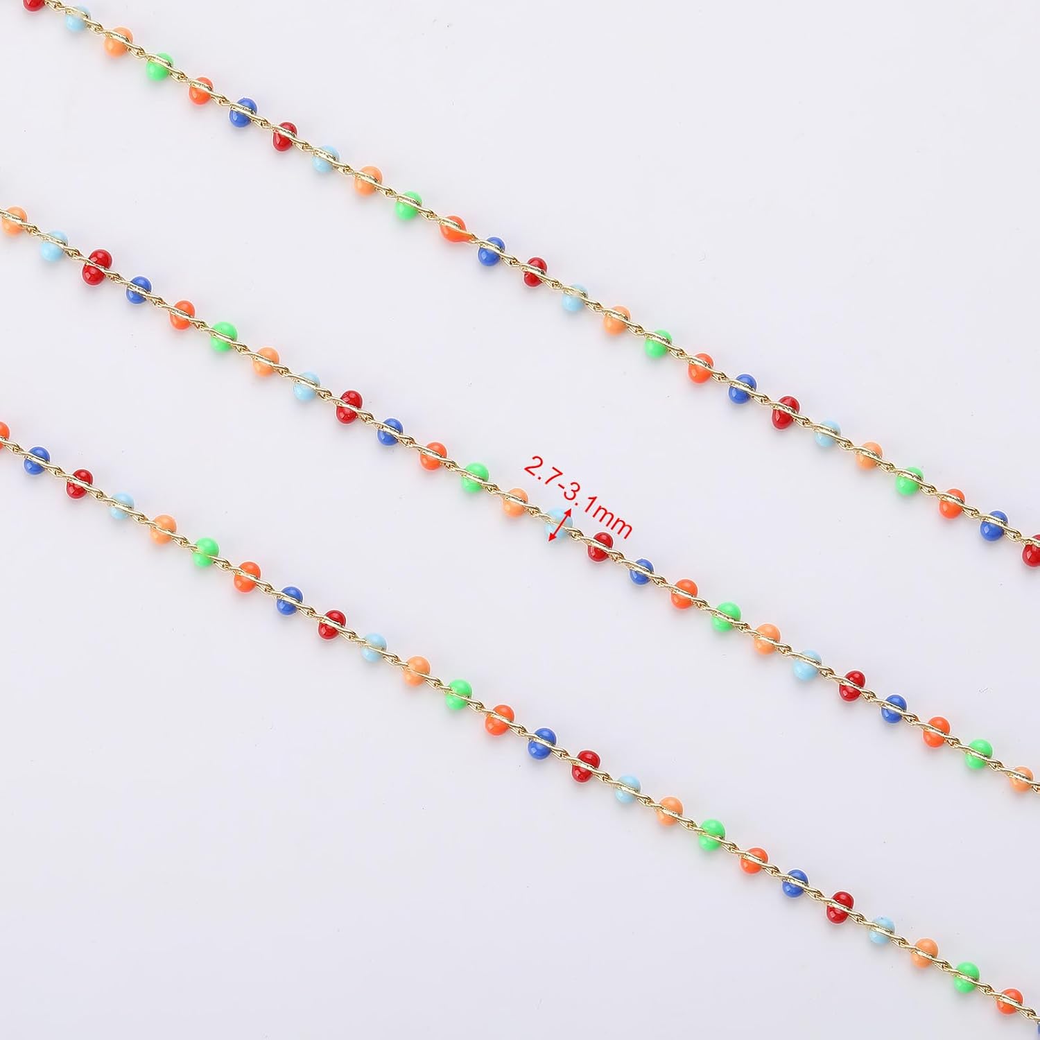 YOUBEIYEE 4 Meters Rainbow Color Bead Chain for Jewelry Making 18K Gold Plated Brass Curb Chain Jewelry Making Chains - Image 3