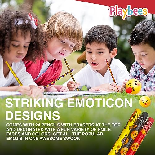 image for Playbees Emoticon No 2 Pencils for Kids - 36 Pack Bulk Kids Pencils #2