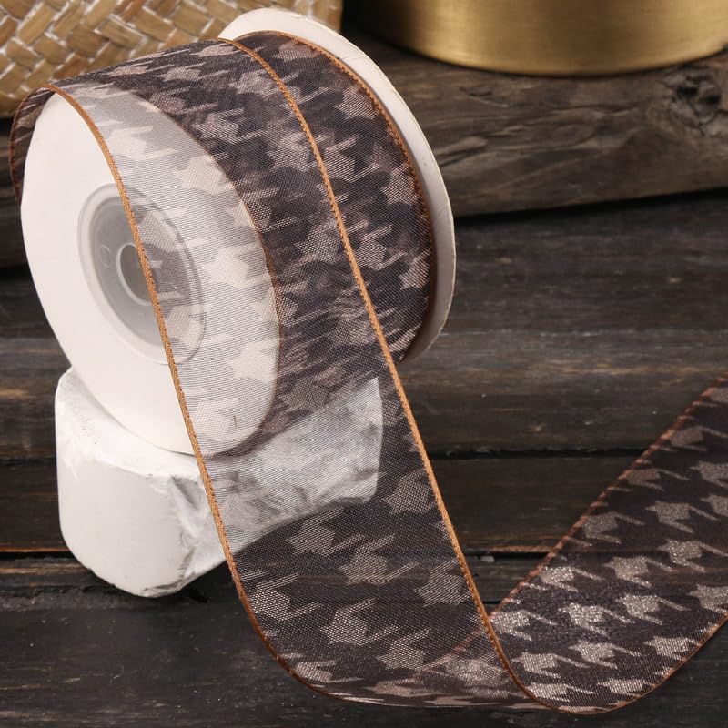 Nastro Nastro di seta Nastro di seta chiffon stampato uccello largo 20 iarde 2,5-5 cm for confezioni regalo Nastro da imballaggio bouquet di fiori for la lavorazione di nastri di chiffon(Brown,Wide 5c