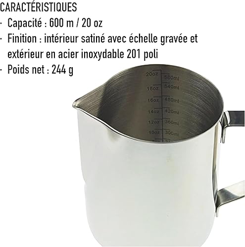 Miniatura 7 de Barista - Jarra de leche (20.3 fl oz, acero inoxidable, ideal para café, café con leche, capuchino)