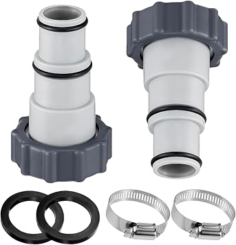 Pool Hose Adapter Kit,Pool Pump Hose Connector for 1.25" to 1.5" Hoses with Clamp Washer for Intex Threaded Filter Pump Saltwater Systems for Aboves Ground Pools A