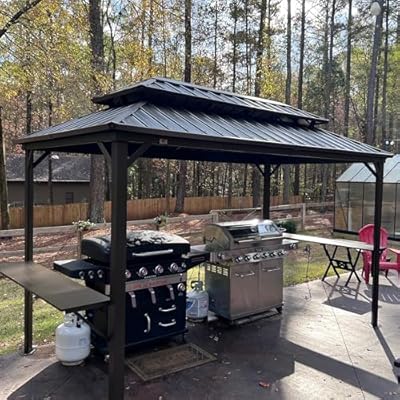 PURPLE LEAF 6.5' X 10' Hardtop Grill Gazebo for Patio Permanent Metal Roof with 2 Side Shelves Deck Yard Tent Aluminum Garden Outside Sun Shade Outdoor BBQ Canopy