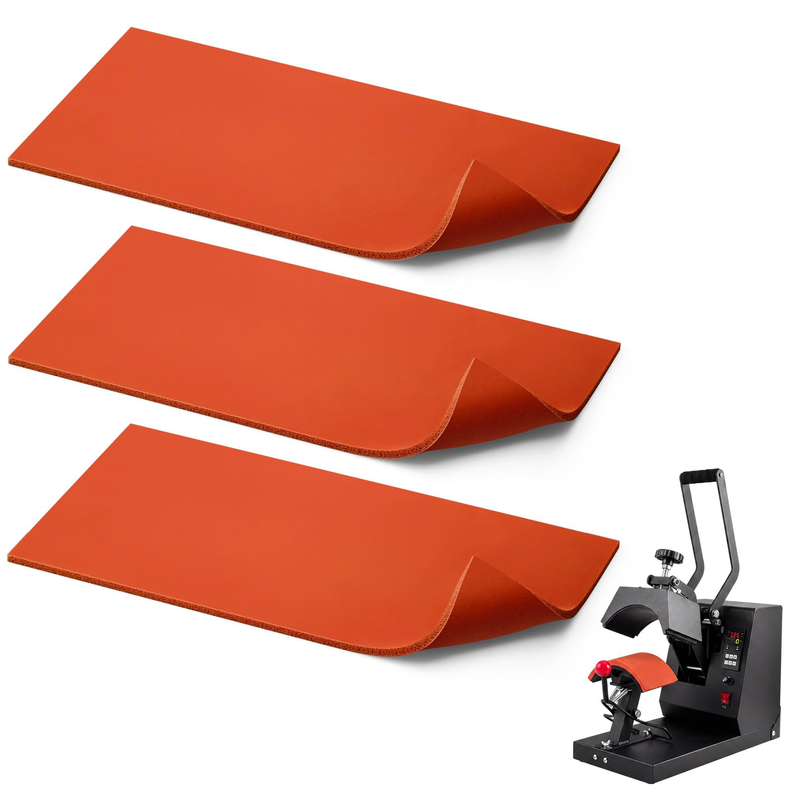 Pushglossy 3 Pcs Silicone Heat Press Cover Pad 1/8" X 4" X 8 Foam Press Mat Accessories Double Sided Use for Hat HTV Transfer Vinyl DIY Small Business (Red)