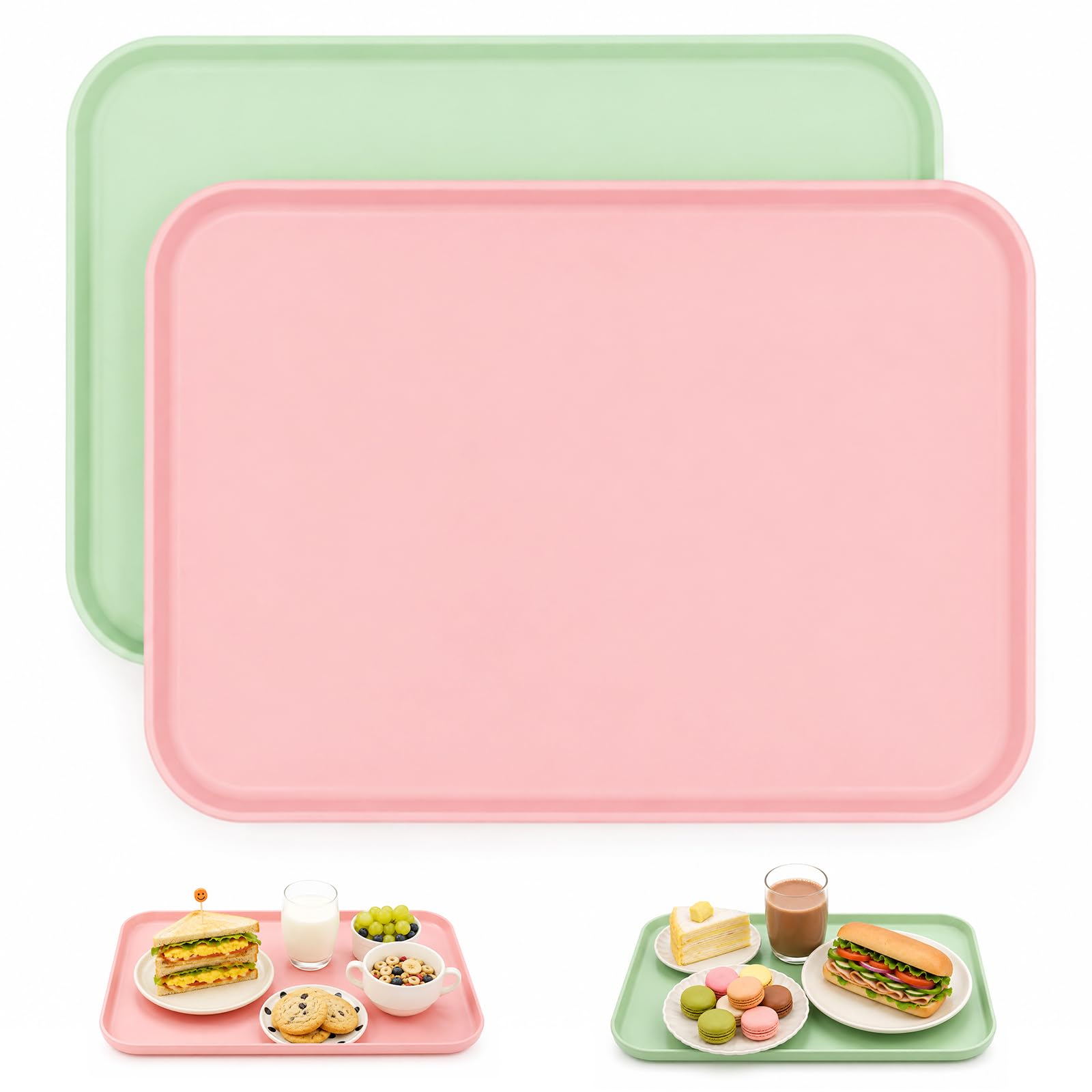 2 Pcs Plastic Serving Tray – Reusable PP Serving Platter with Raised Edges