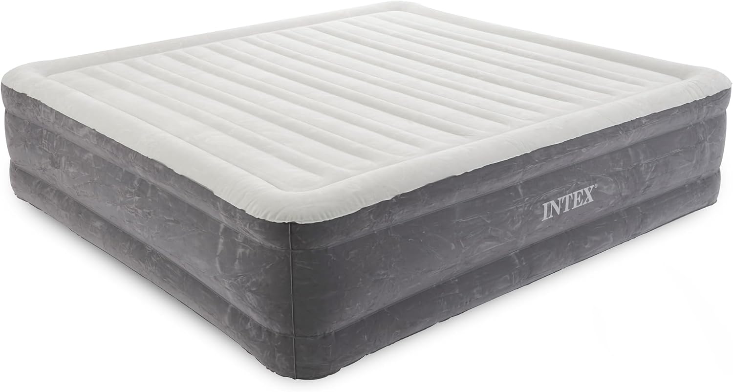 Intex 18-Inch King-Sized Inflatable Fiber-Tech Elevated Premium Plush Comfort Air Mattress Bed with Built-in Pump and Dura-Beam Technology (2 Pack)