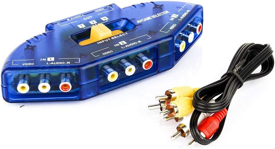 SKEIDO AV Switch Box 3 Way Outlets Converter And RCA Cord Video Audio AV Switcher Selector AV-33