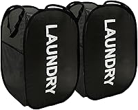 Vista 9 de Cestas de lavandería desplegables, cestas plegables de malla para la lavandería, paquete de 2 cestas de ropa negras para el hogar, dormitorio, viajes