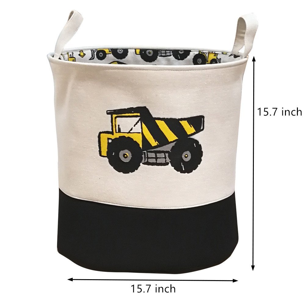 Panier De Rangement Enfant Pliable - Motif Camion De Construction - 40x33x40 Cm (LxlxH) - Coton Et Lin