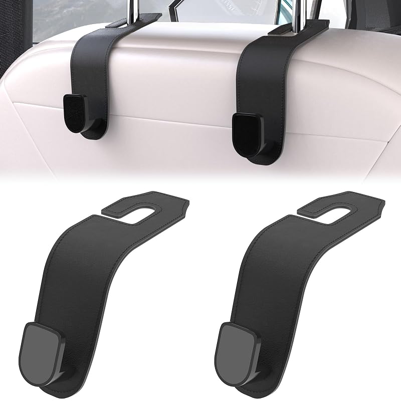BFXM Gancho para Encosto de Banco Automotivo em Couro com Giro de 360° Preto, Kit com 2 peças