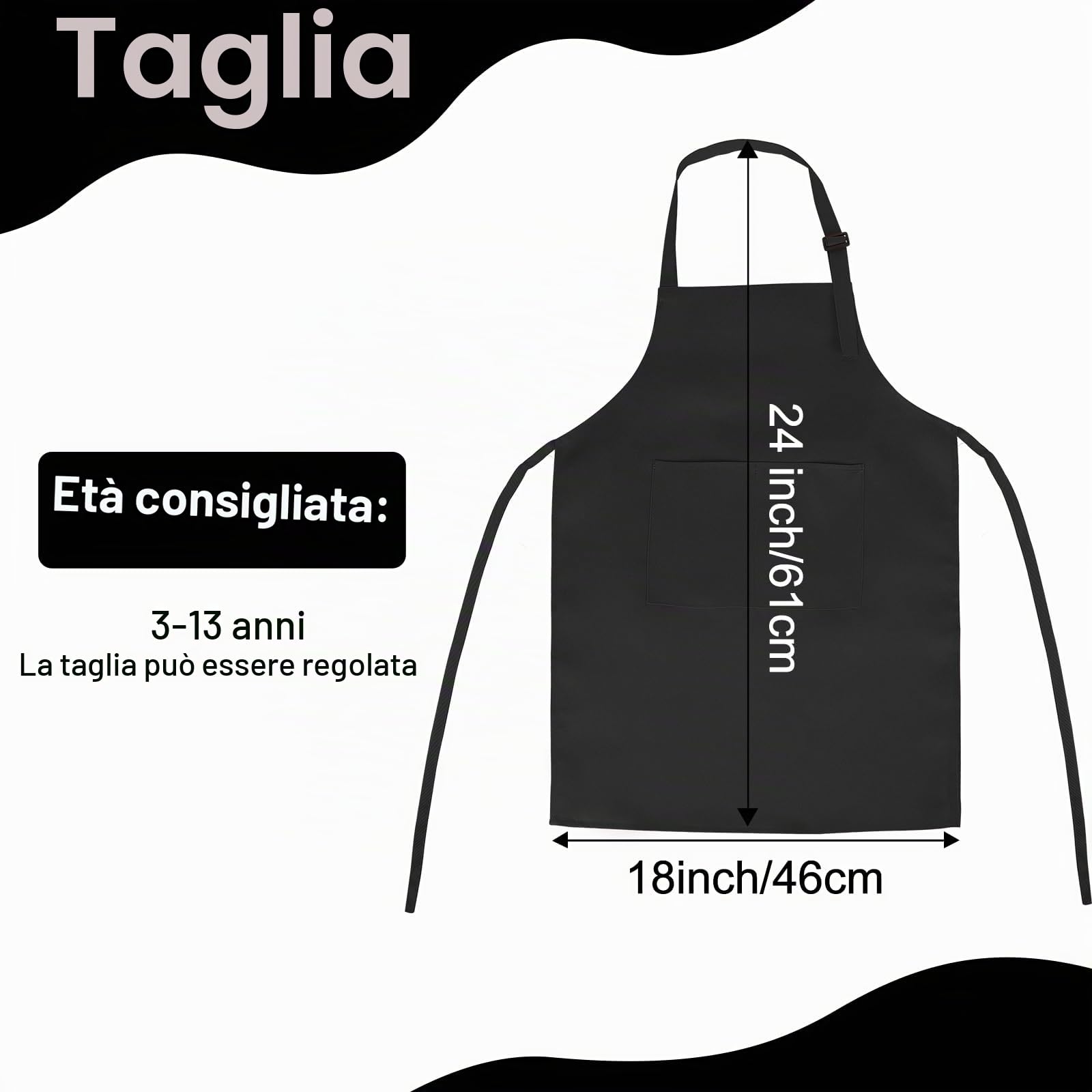 BOUBONI Grembiule per bambini, con 2 tasche, regolabile, da chef, per pittura, cucina, pasticceria, pittura e artigianato