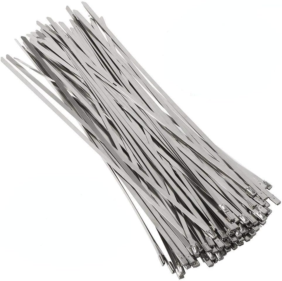 100 Pieces 4.6 * 250mm Stainless Steel Cable Ties, Marine Self-locking Strap Metal Strapping 4.6 Signage Cable Tray Tie Exhaust Wrap Coated Locking Zip Ties