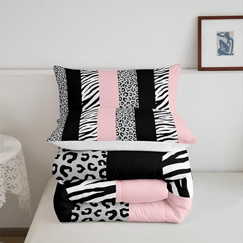 Miniatura 7 de Juego de edredón con estampado de leopardo, tamaño King, con textura de piel de animales abstractos de cebra, decoración de habitación de niños y