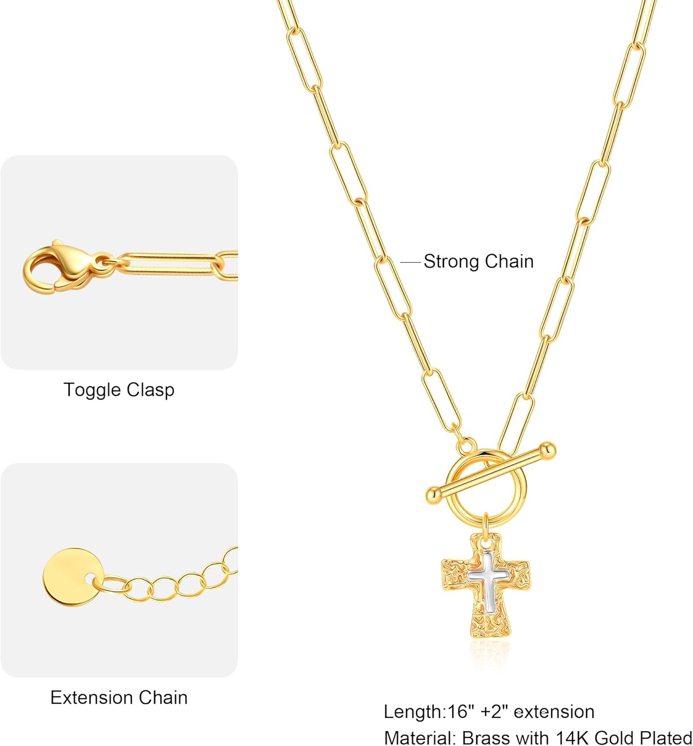 Cross Necklace for Women Trendy -14K Gold Plated Chunky Gold Silver Cross Pendant Necklace Waterproof Non Tarnish Jewelry Christian Gift for Women - Image 6