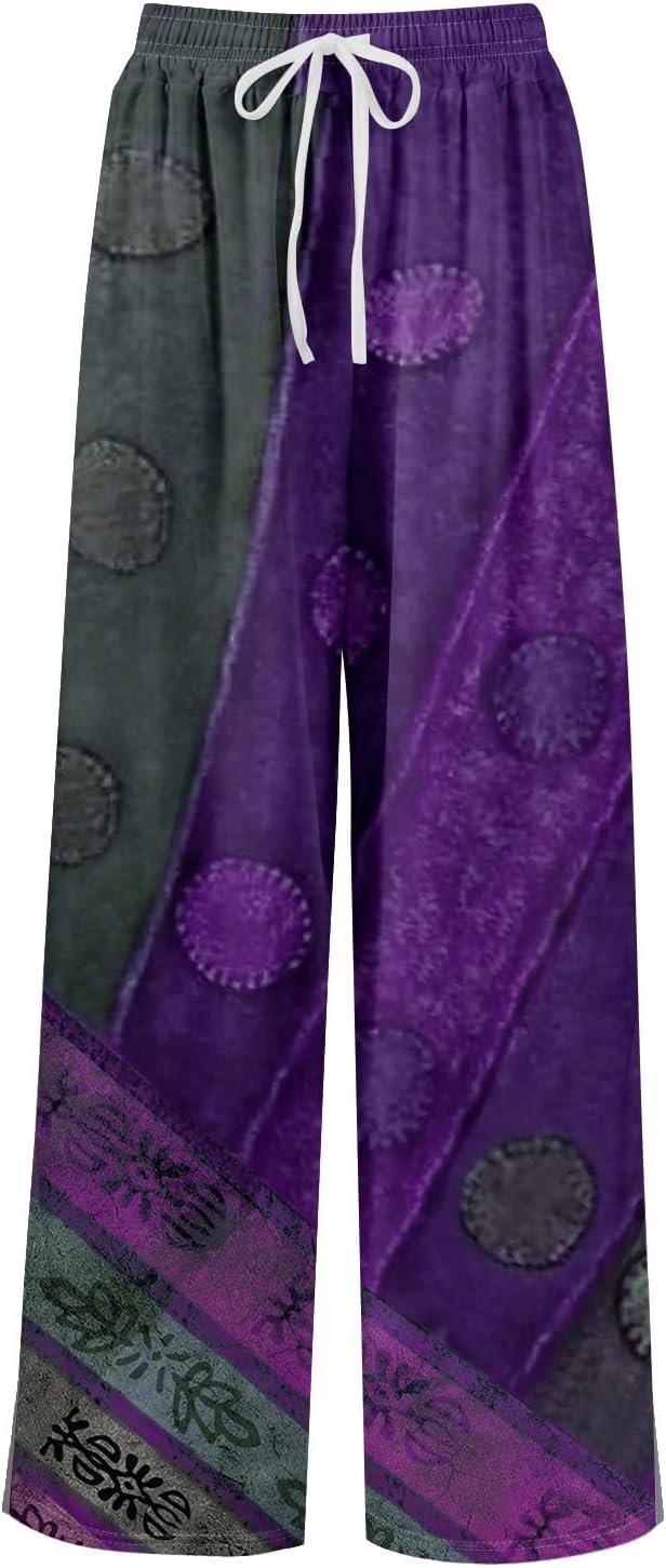 Exercise Clothes for Women Boho Pants Wide Leg 2025 Summer Floral Print Palazzo High Waist Lounge Trousers with Pockets