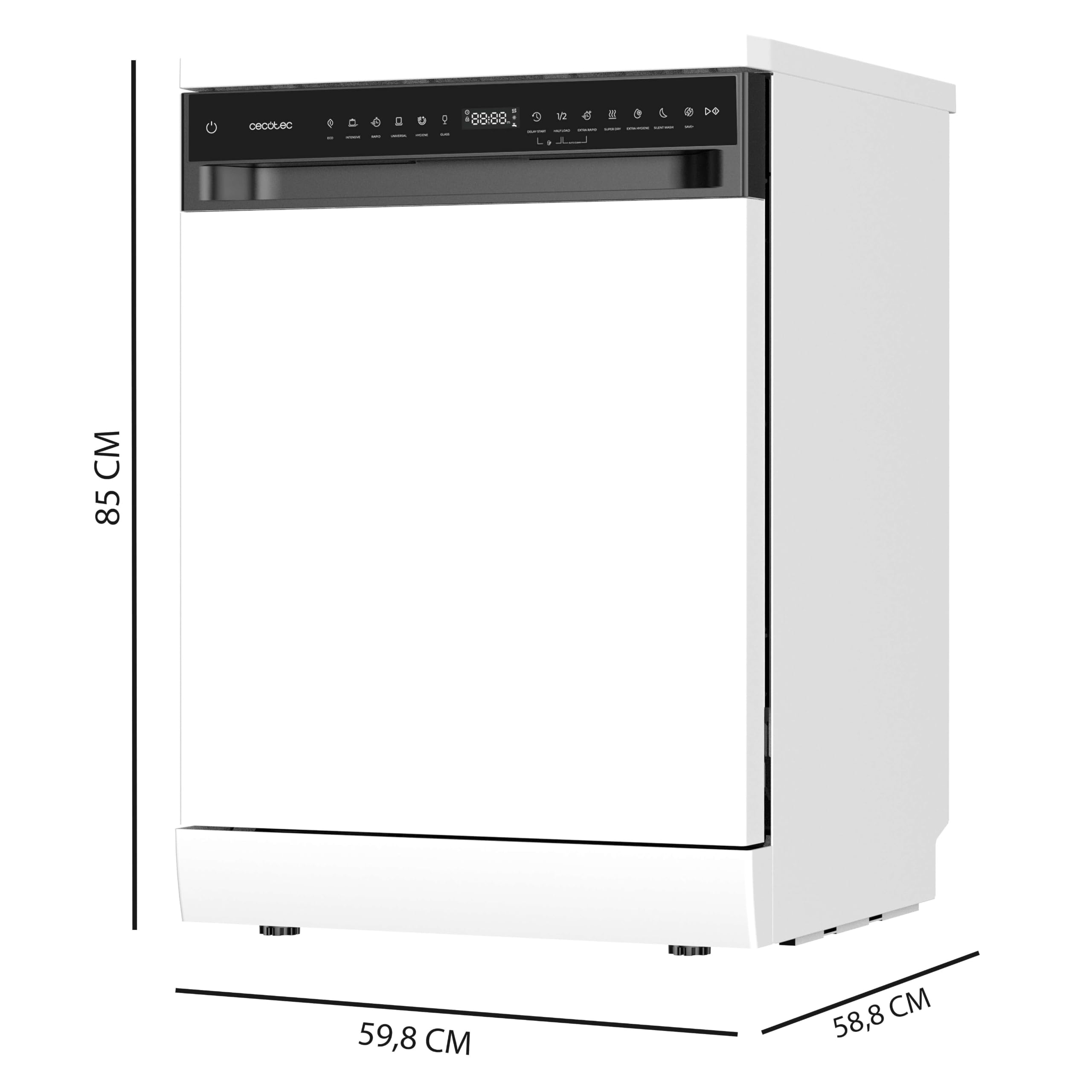 Cecotec Lavavajillas 60 cm Libre Instalación Bolero Aguazero 6550 | 16 Servicios, 3ª Bandeja Cubiertos, Motor Inverter Plus Duo, Control Touch, 12 Programas, Secado Autoapertura O2Dry