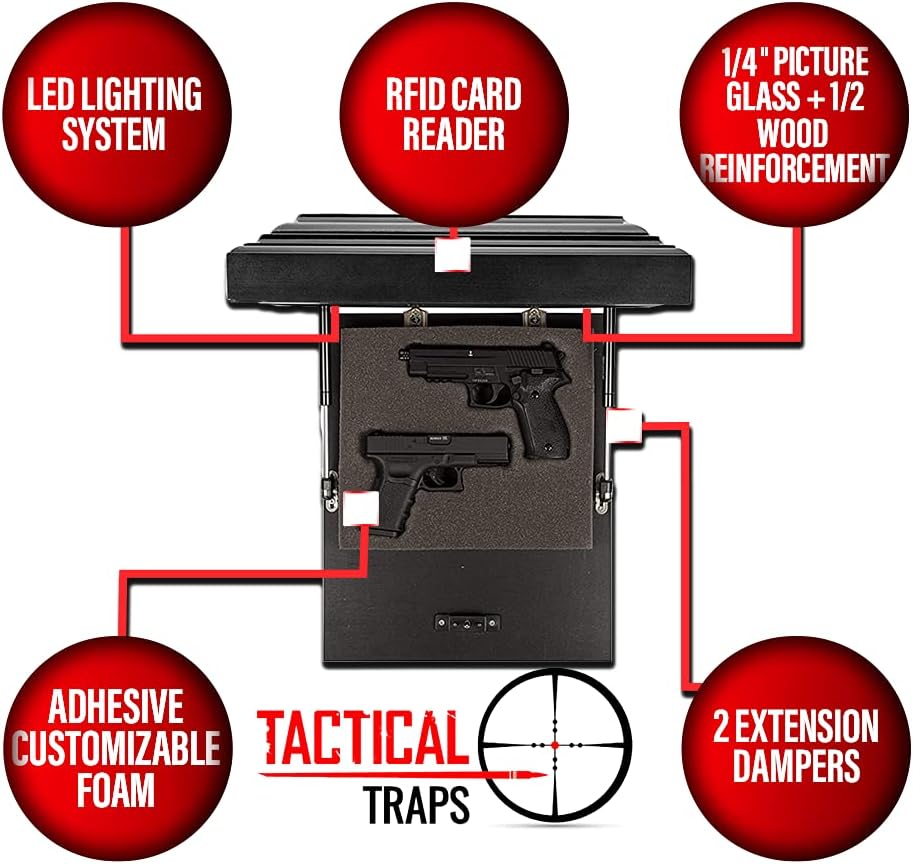 Tactical Traps - Guardian 15s Frame Gun Storage with Trap Door - Firearm and Magazine Storage with RFID Lock and Hidden Gun Compartment, Easy Installation - 18.75” x 15.75” - White
