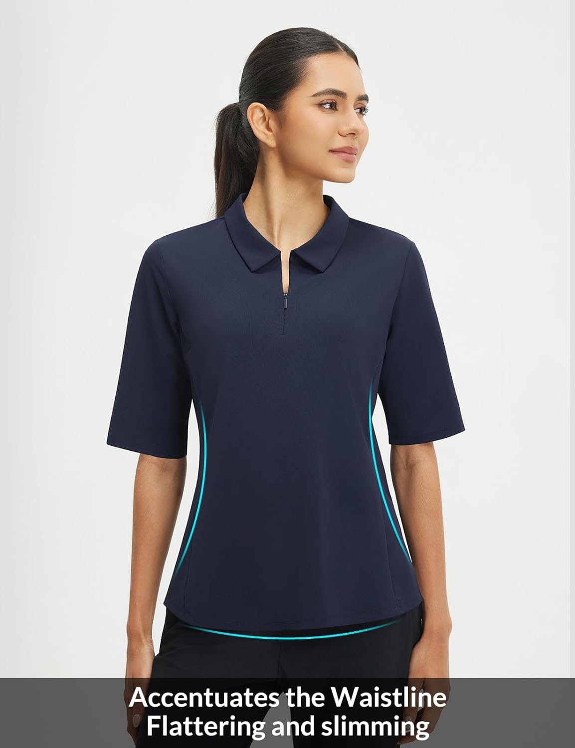baleaf Womens Half Sleeve Golf Shirts Elbow Length Sleeve Quarter Zip Polo Tops V Neck UPF 50+ Sun Protection Workout - Image 4