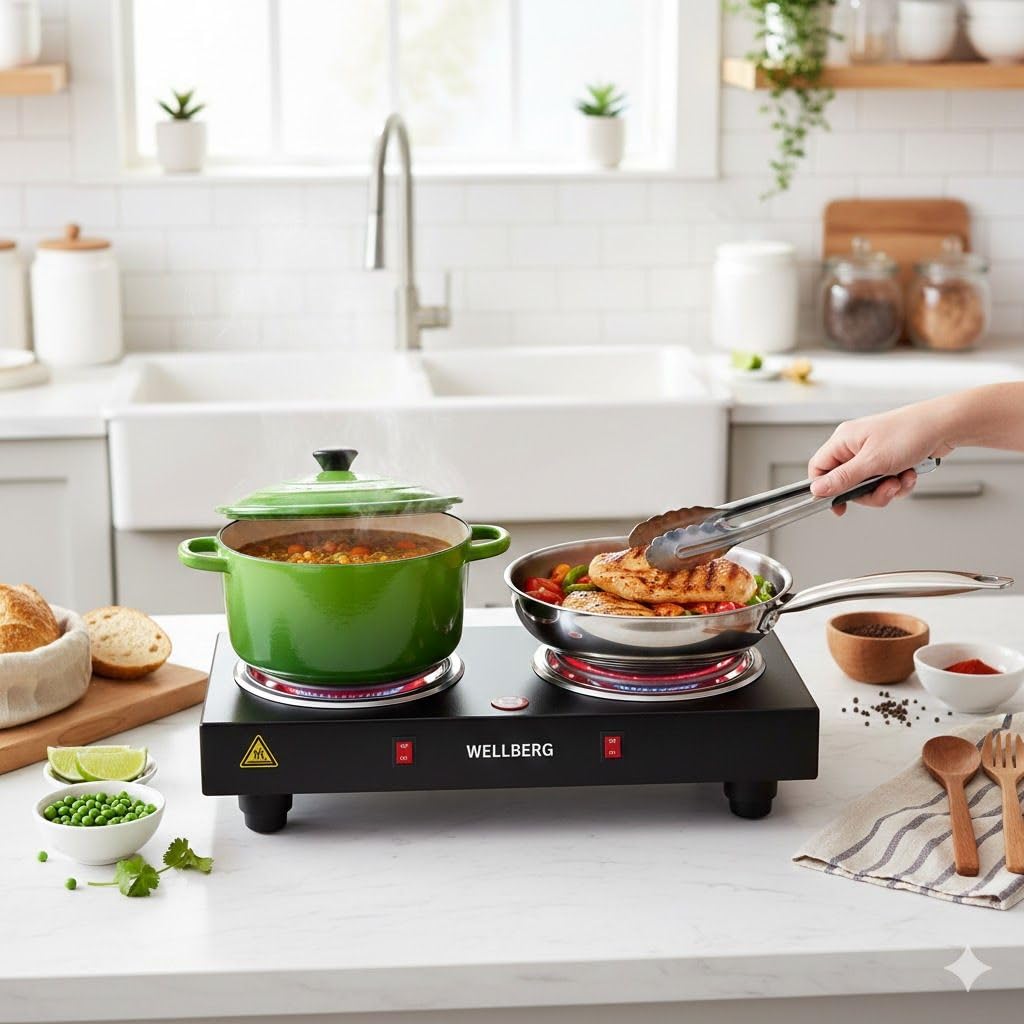 Wellberg Double Hot Plate 2000W Electric Cooking Heater with