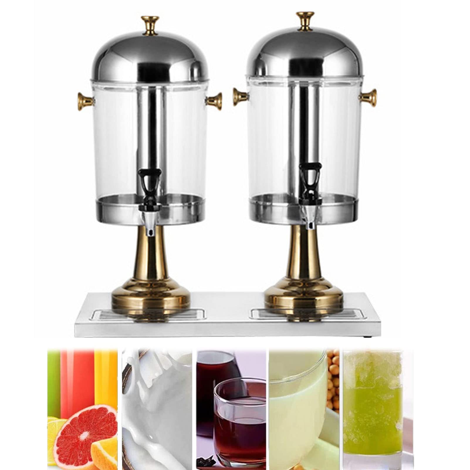 Oiyekntd Komercyjny dozownik napojów, podwójny górny/trzy górny dozownik soku, automat do napojów zimnych ze stali nierdzewnej, wyposażony (Gold DoubleHead)