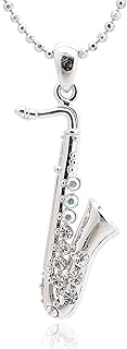Spinningdaisy Silver Plated Woodwinds Musical Instrument Necklace (Sax)