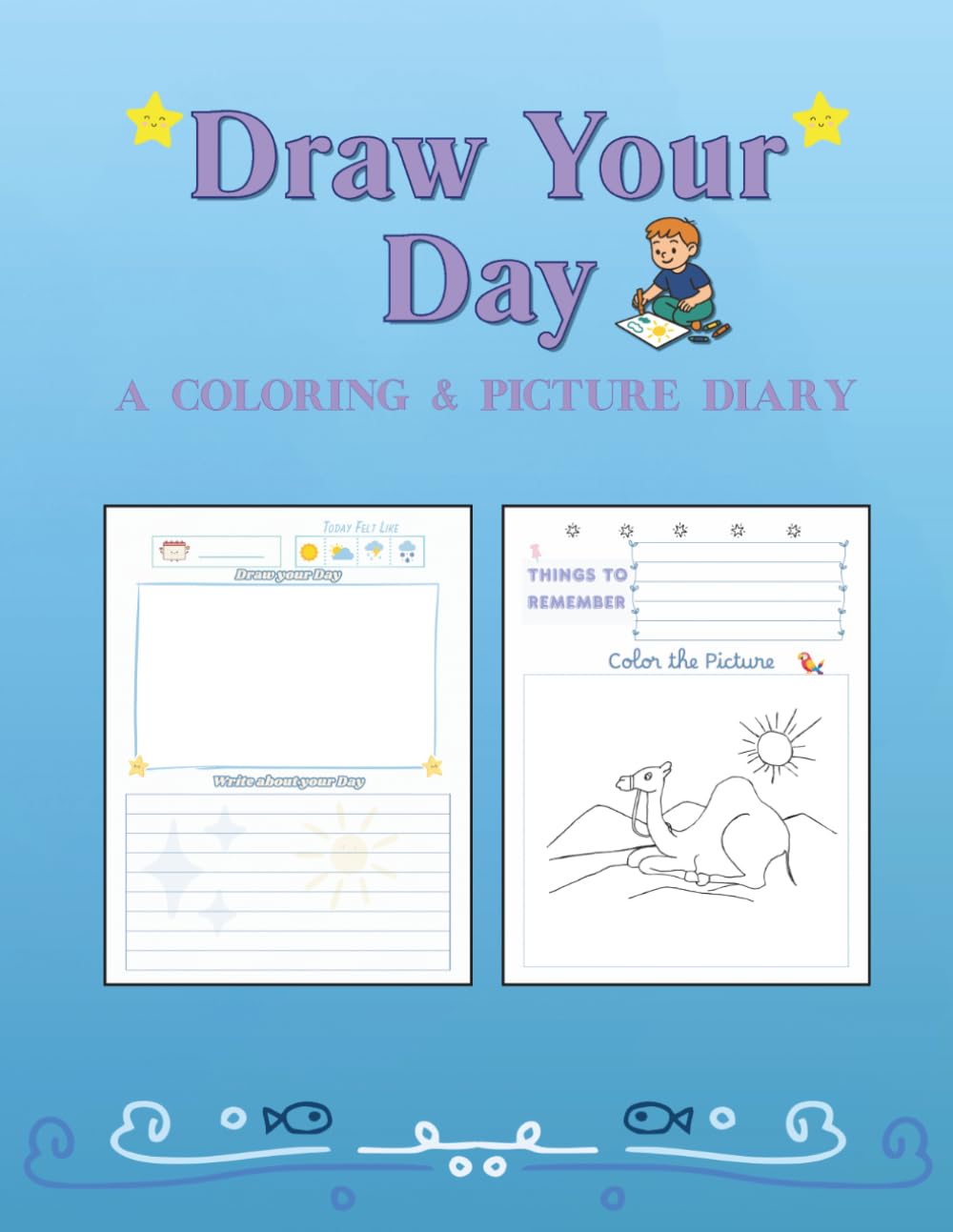 Kids Creative Drawing & Writing Journal, Draw Your Day Daily Diary and Colouring Book