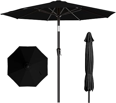 AreShark 10 FT Outdoor Patio Umbrella, Patio Table Umbrella with Push Button Tilt and Crank, Outdoor Patio Umbrellas with 8 Fiberglass Ribs, Patio Umbrellas for Market, Garden, Pool Black