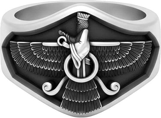 Faravahar Ahura Mazda Ring 925 Sterling Silver Persian Signet for Men | Handcrafted to order in 60 sizes, solid 925 sterling silver with two-tone finish, meaningful Zoroastrian heritage gift