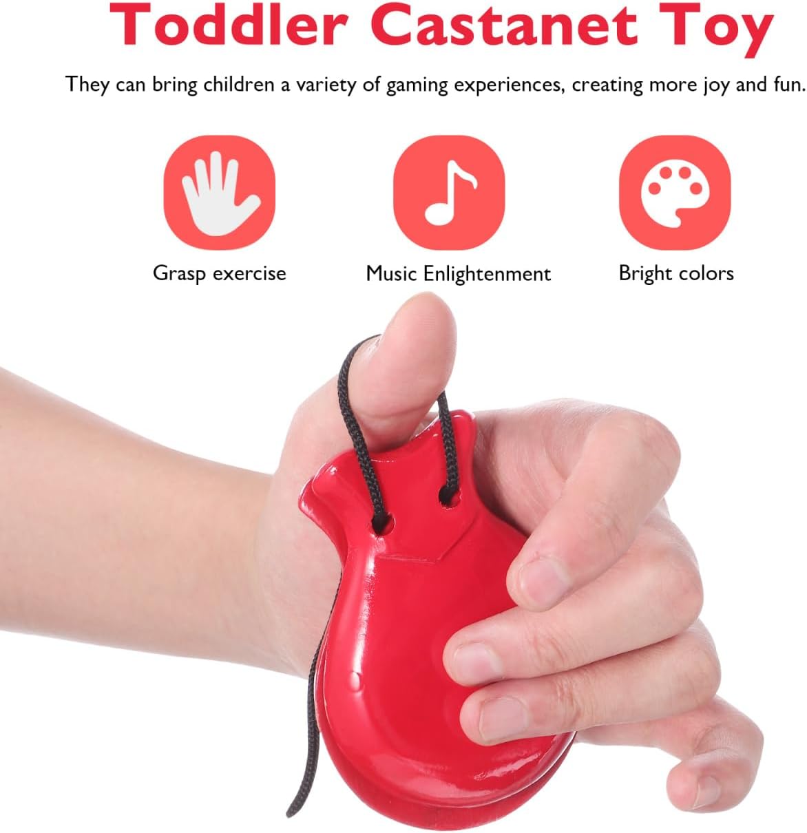 2pairs Wooden Finger Castanets for Boy Girl Musical Percussion Instruments Durable Wood Castanets with Crisp Sound for Early Education and Classroom Use