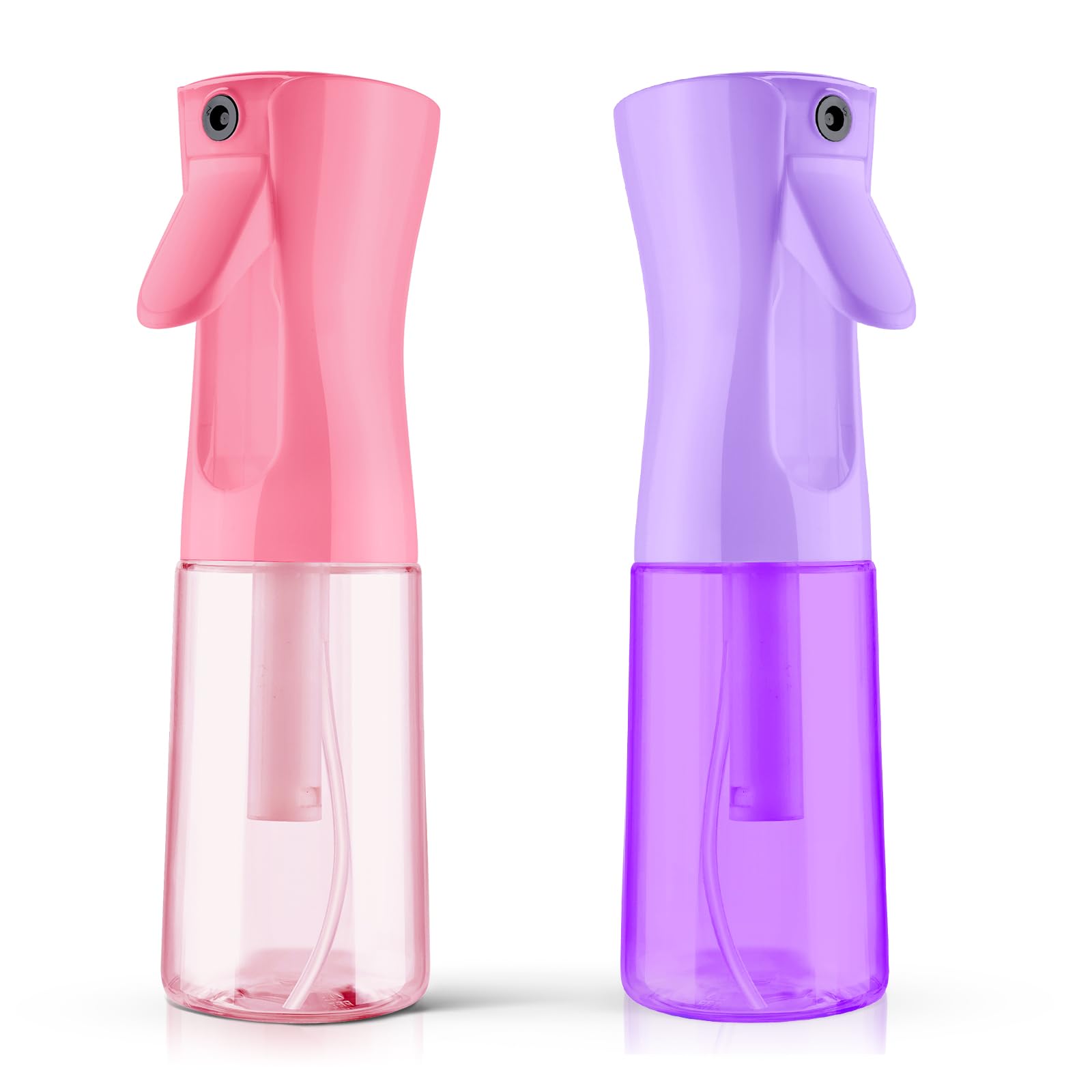 LOPHE Pulverizador Agua Peluquería, 2pcs 200ml Botella de Spray a Presión, Atomizador Recargable, Fina Niebla Continuo, Pulverizadora de Plástico para Limpieza, Mascotas y Plantas (Rosa+Púrpura)