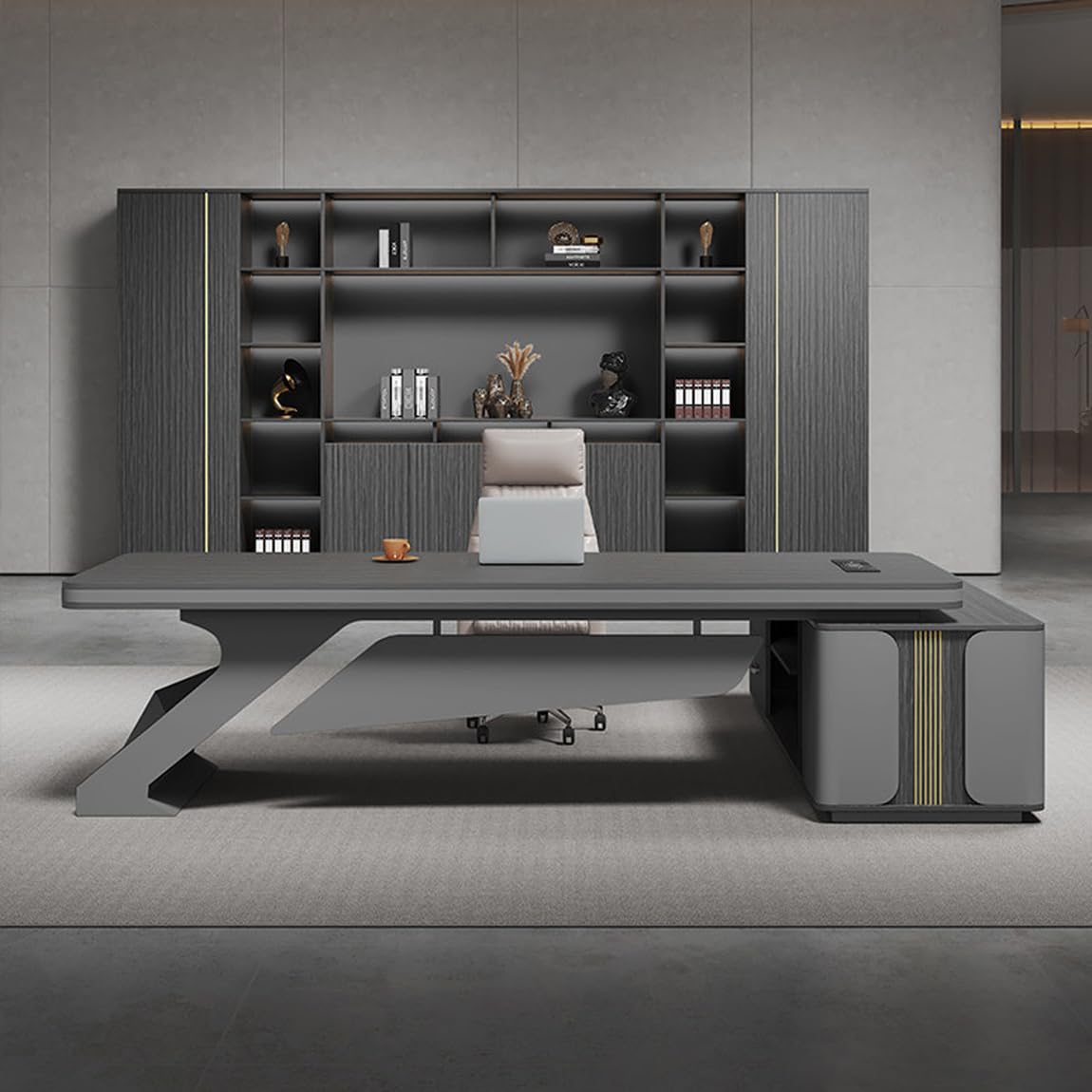 DUWEIKE L-Shaped Executive Desk with Drawers, Large Home Office Desk with File Cabine, Modern Aesthetics Corner Computer Desk for Study Work,71in