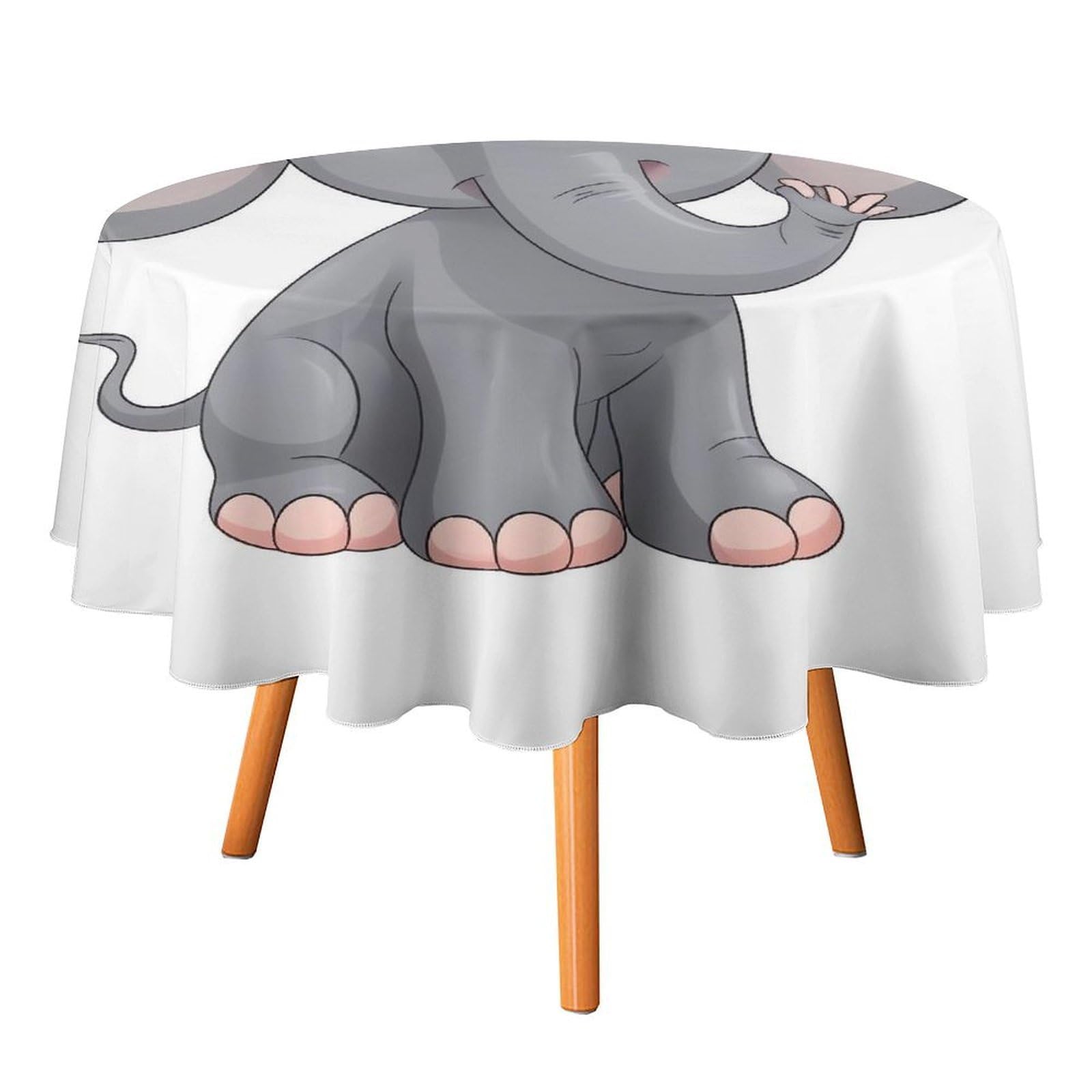 SMAZDFXX Cute Cartoon Elephant Tablecloth for Restaurant, Round Polyester Table Cover 70x70in for Party